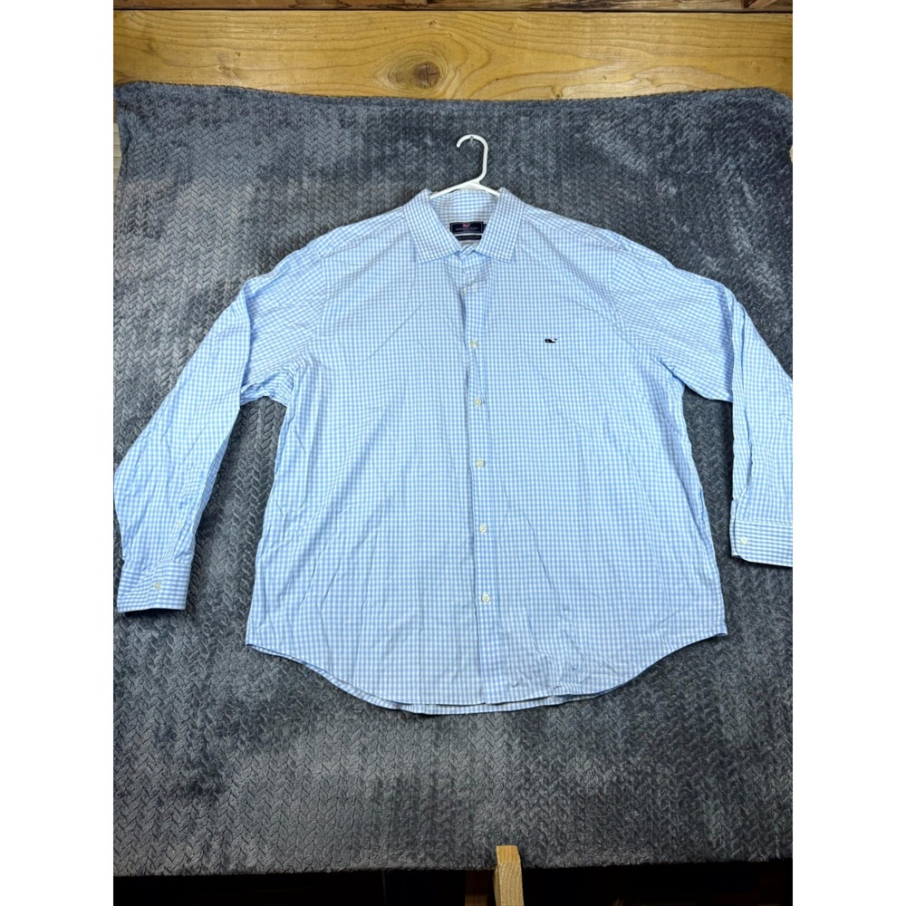 Vineyard Vines Tucker Shirt Mens 2XL Blue White Classic Fit Gingham Logo Cotton